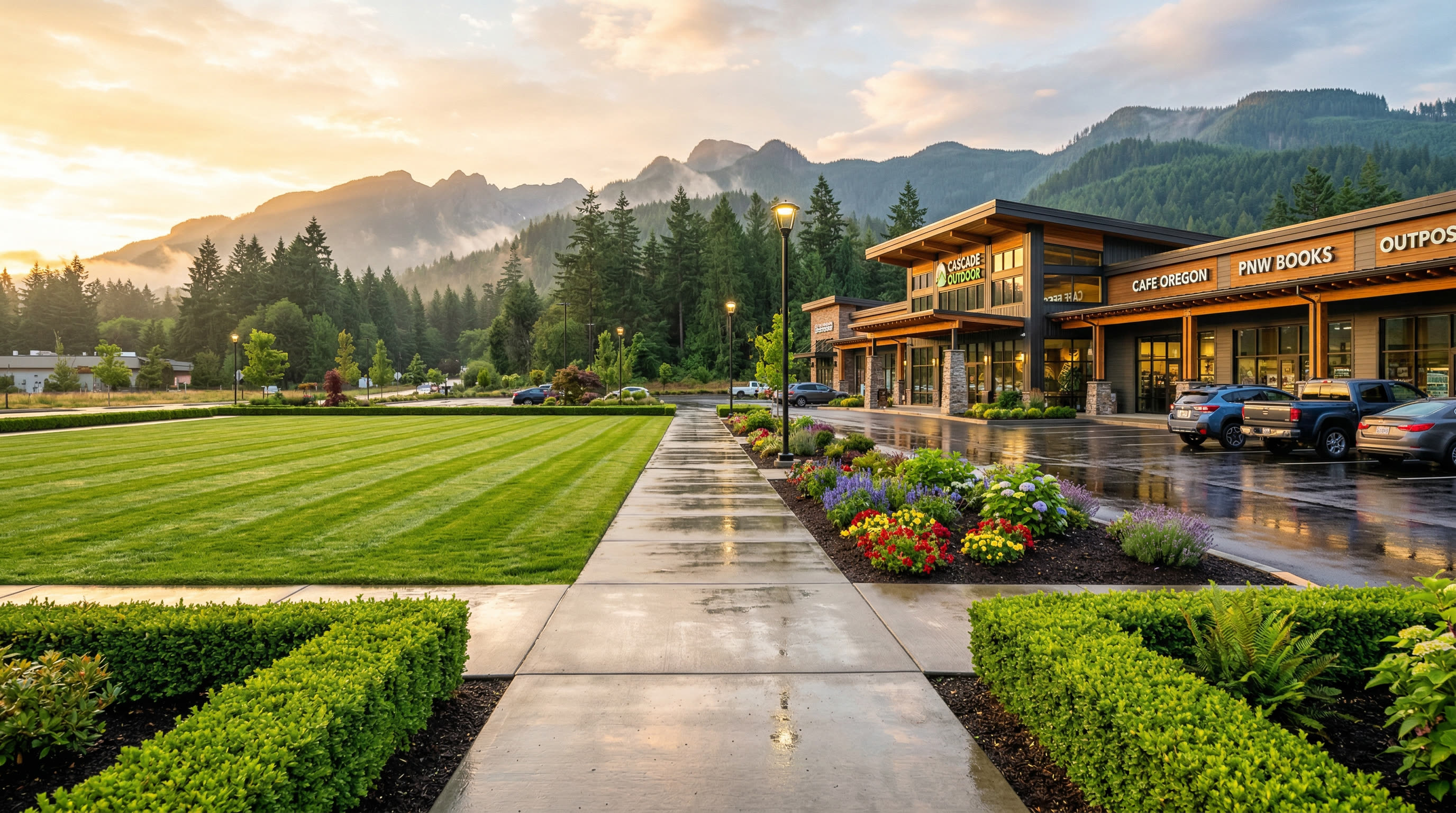 Pristine commercial property maintained by ManageMowed in the Greater Portland
